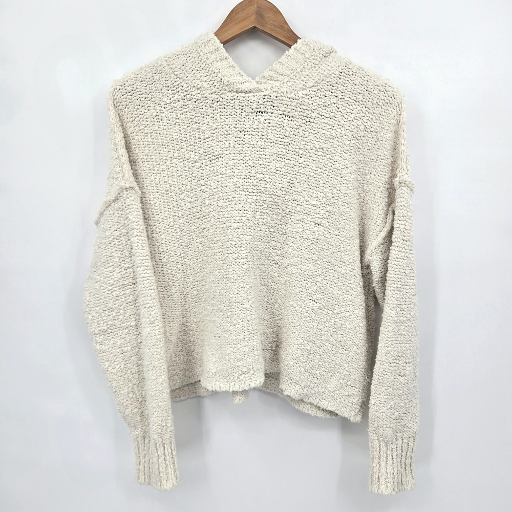 American Eagle Textured Hooded Sweater Cream Cozy Cabincore Apres Ski Size M
